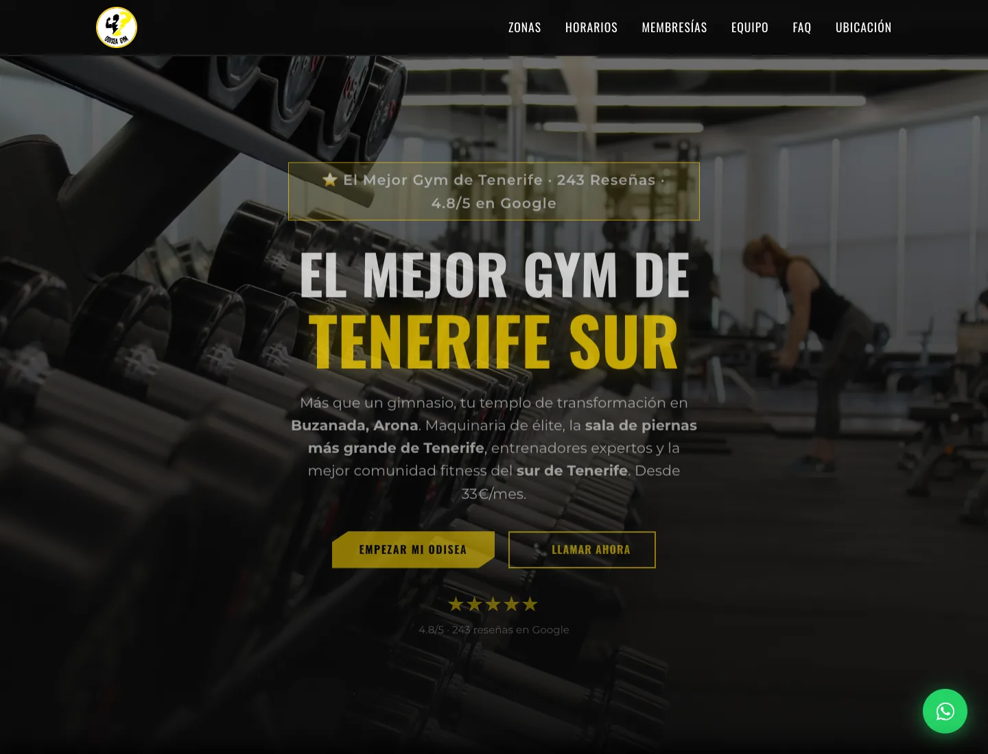 Vista de escritorio de la landing de Odisea Gym