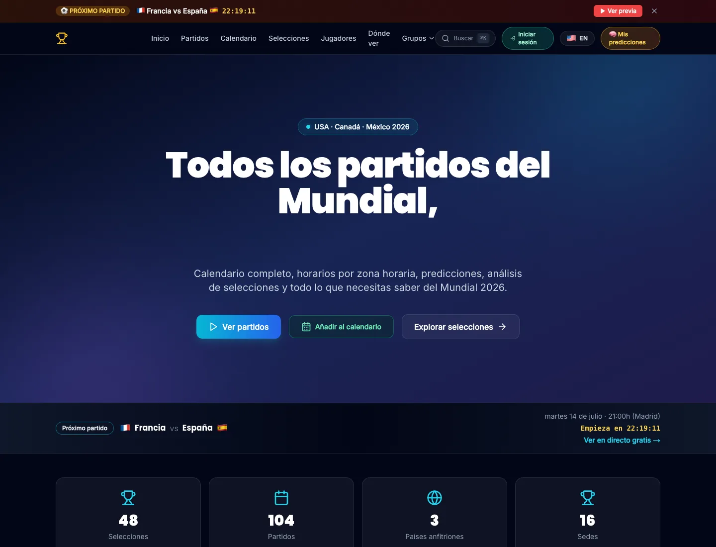 Vista de escritorio del portal Ver Mundial América 2026