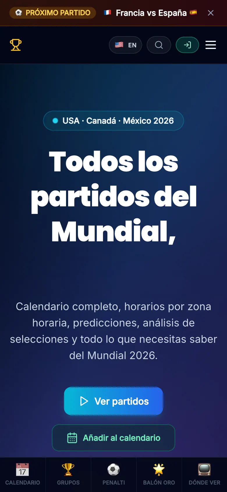 Vista móvil del portal Ver Mundial América 2026